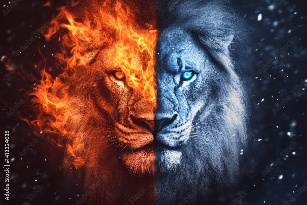 Obraz premium Lion fire and ice consept