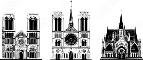 3 Pieces of Gothic style Cathedrals designs, Gothic style Cathedrals vector image
