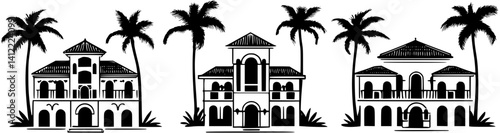 3 Pieces of Mediterranean style Seaside residences designs, Mediterranean style Seaside residences vector image