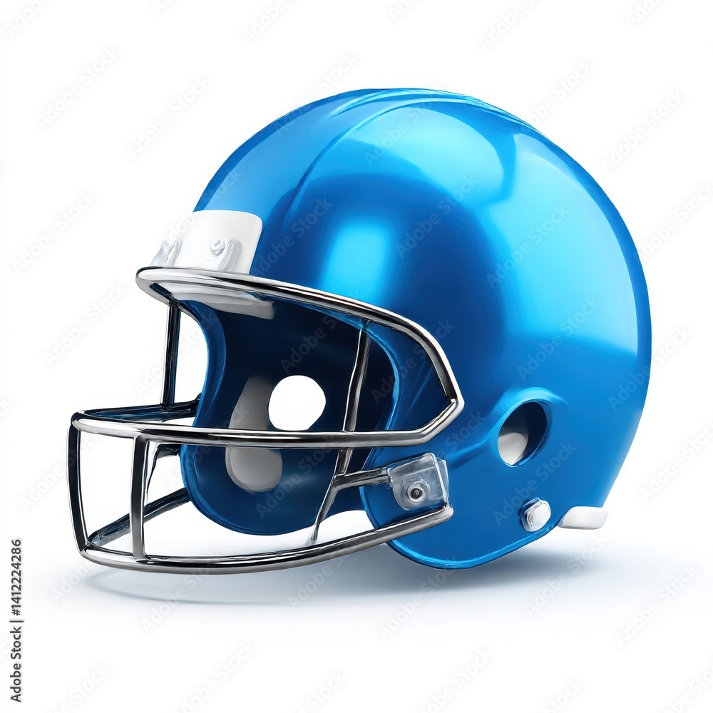Fototapeta premium Blue football helmet close up shot on white background
