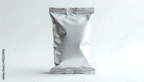 A silver foil bag on a white background.