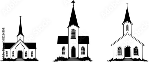 3 Pieces of Ranch style Churches designs, Ranch style Churches vector image