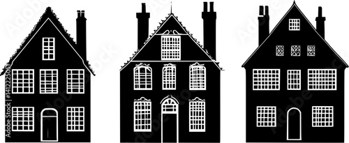 3 Pieces of Tudor style Merchant houses designs, Tudor style Merchant houses vector image