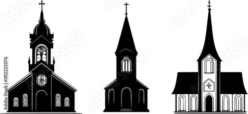 3 Pieces of Victorian style Churches designs, Victorian style Churches vector image