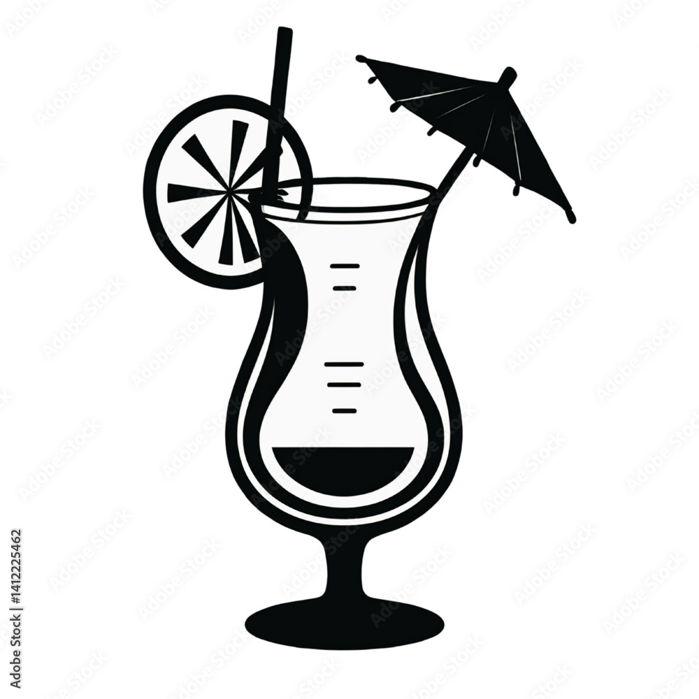 Exotic Cocktail Drink Silhouette with Umbrella and Citrus Slice