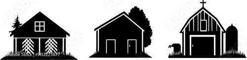 3 Pieces of Farmhouse style Barns designs, Farmhouse style Barns vector illustration