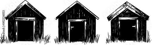 3 Pieces of Farmhouse style Root cellars designs, Farmhouse style Root cellars vector illustration