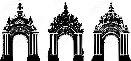 3 Pieces of Baroque style Palaces designs, Baroque style Palaces vector illustration