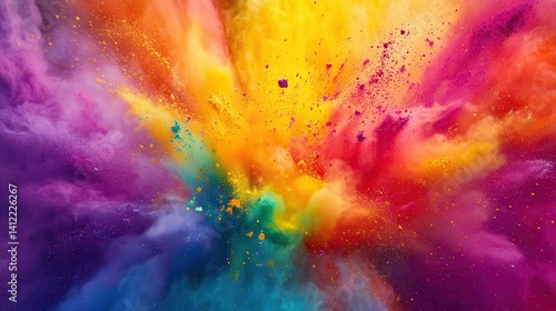 Colorful rainbow holi paint splash, color powder explosion, AI generated image.