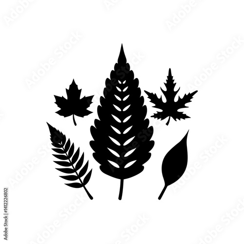 set of leaves silhouettes
