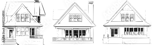 3 Pieces of Craftsman style Guesthouses designs, Craftsman style Guesthouses vector illustration