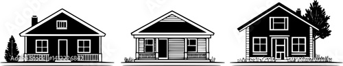3 Pieces of Craftsman style Chalets designs, Craftsman style Chalets vector illustration