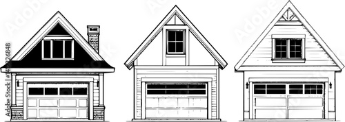 3 Pieces of Craftsman style Garages designs, Craftsman style Garages vector illustration