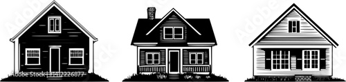 3 Pieces of Craftsman style Cottages designs, Craftsman style Cottages vector illustration
