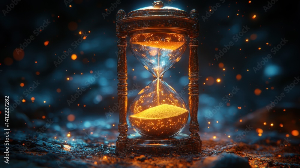 An hourglass with the Earth inside, with sand representing time