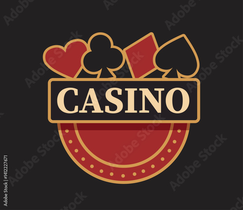 Vector flat casino card suit logo. Vintage logo for casino projects, roulette
