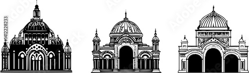 3 Pieces of Victorian style Cinemas designs, Victorian style Cinemas vector illustration