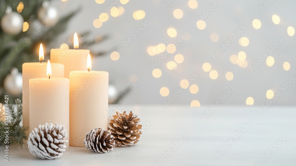 Candles are lit on a beautiful background table.