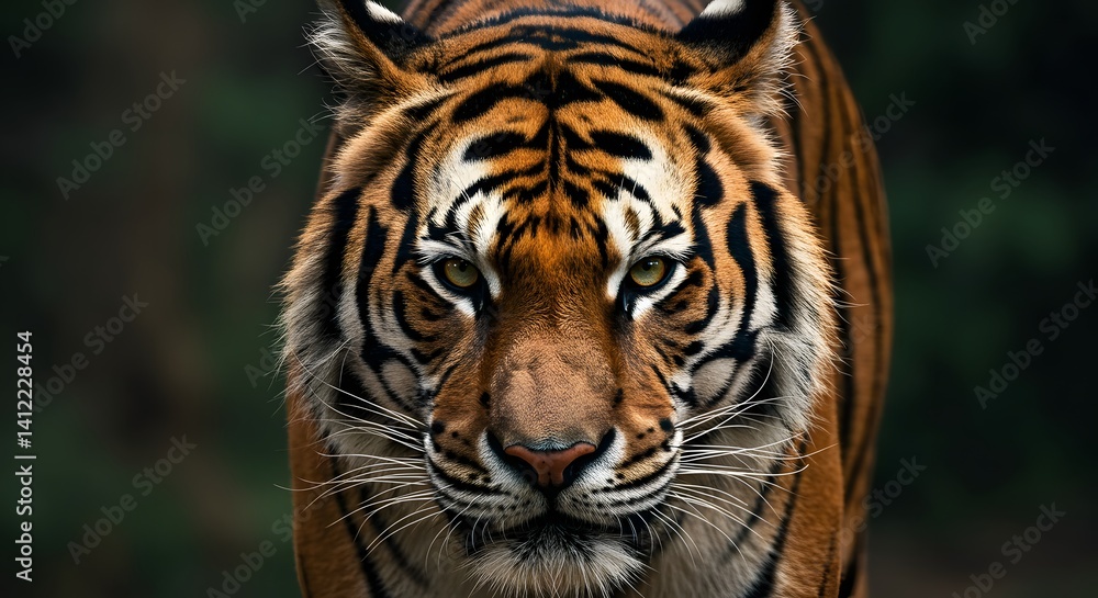 Naklejka premium Close-Up of a Tiger Staring Fiercely into the Camera Lens