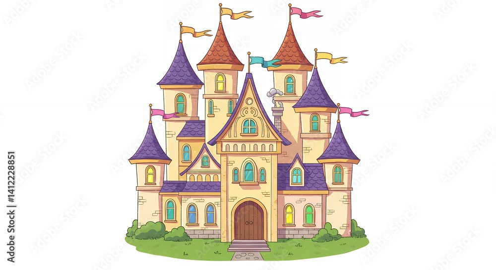 Fototapeta premium Cute cartoon castle illustration for kids