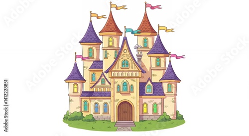 Cute cartoon castle illustration for kids