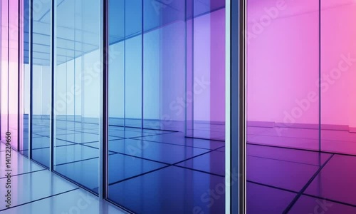 Abstract Glass Corridor: A Symphony of Blues and Pinks
