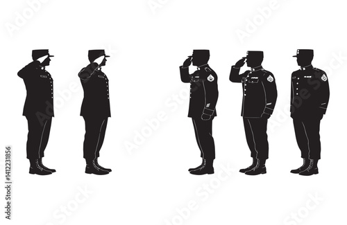 Military officers showing unity in synchronized salute