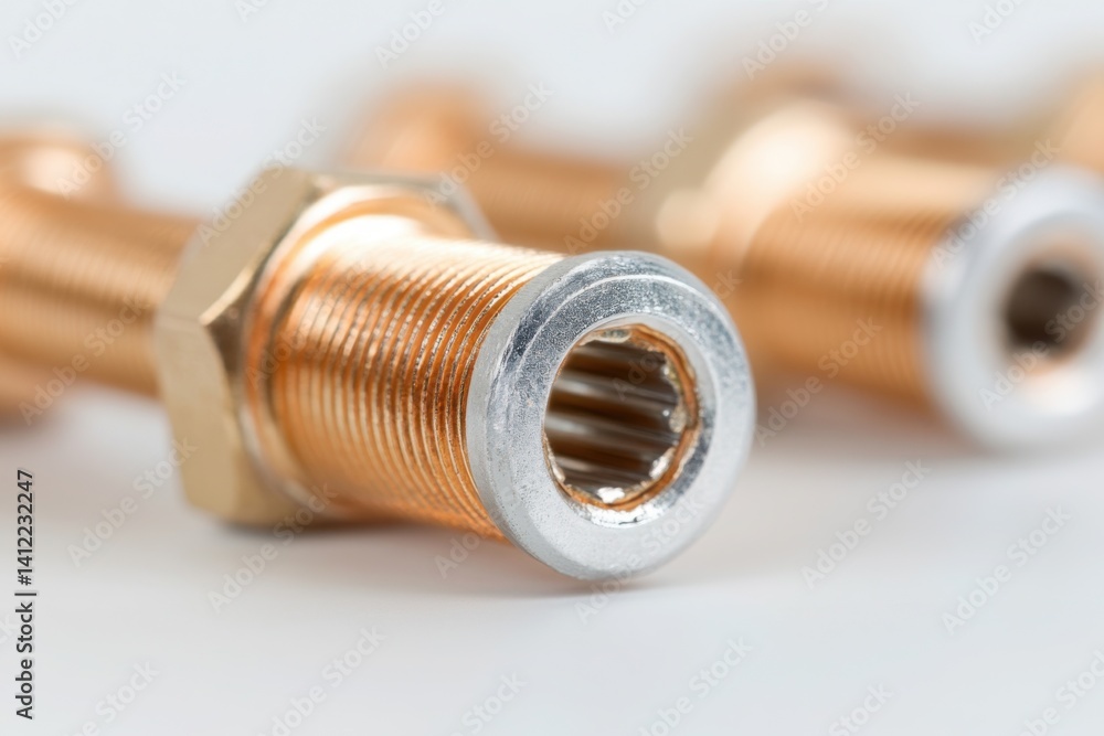 bolts on a plain white background, The straightforward lighting highlights the distinct textures and colors of the whole bolts form.