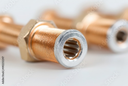 Obraz na płótnie bolts on a plain white background, The straightforward lighting highlights the distinct textures and colors of the whole bolts form. w salonie