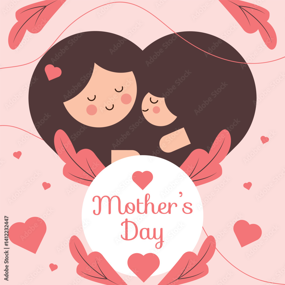 Minimalist Mother's Day Greeting Card with Heart and Tropical Leaf Illustrations, Warm Maroon and Coral Palette Minimalist Mother's Day Greeting Card with Heart and Tropical Leaf Illustrations, Warm Maroon and Coral Palette