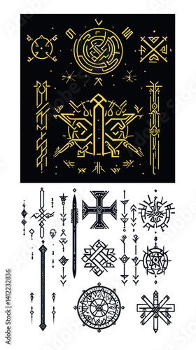 Viking Norse Runes and Icelandic Protection Symbols - Celtic Mythology Vector Art
