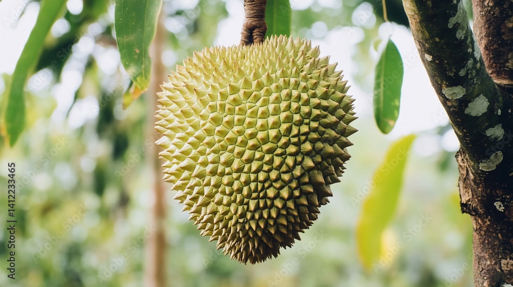 Durian fruit hanging from a tree Durian fruit hanging from a tree