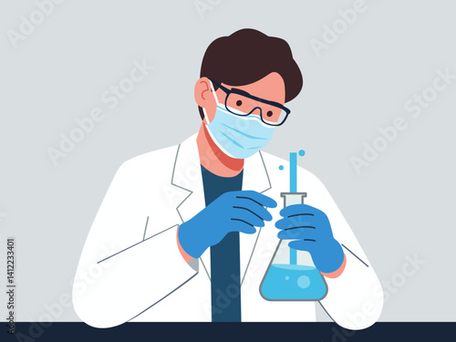 doctor scientist male test tube laboratory advancing healthcare innovation research experimentation vector illustration design