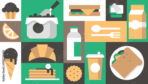 Coffee background vector geometric icons set logo menu poster