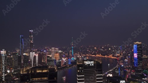 Wallpaper Mural 4K Real Time Aerial view of Shanghai skyline in downtown and winding river at night Torontodigital.ca