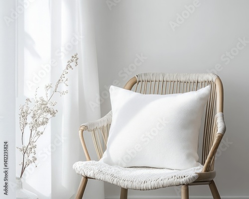  A white throw pillow, a chair