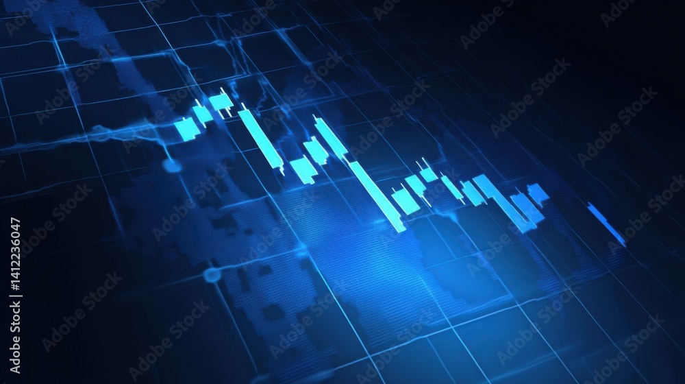 Abstract financial chart with downward trend in a blue technological environment Abstract financial chart with downward trend in a blue technological environment