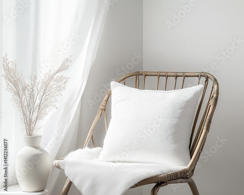  A white throw pillow, a chair