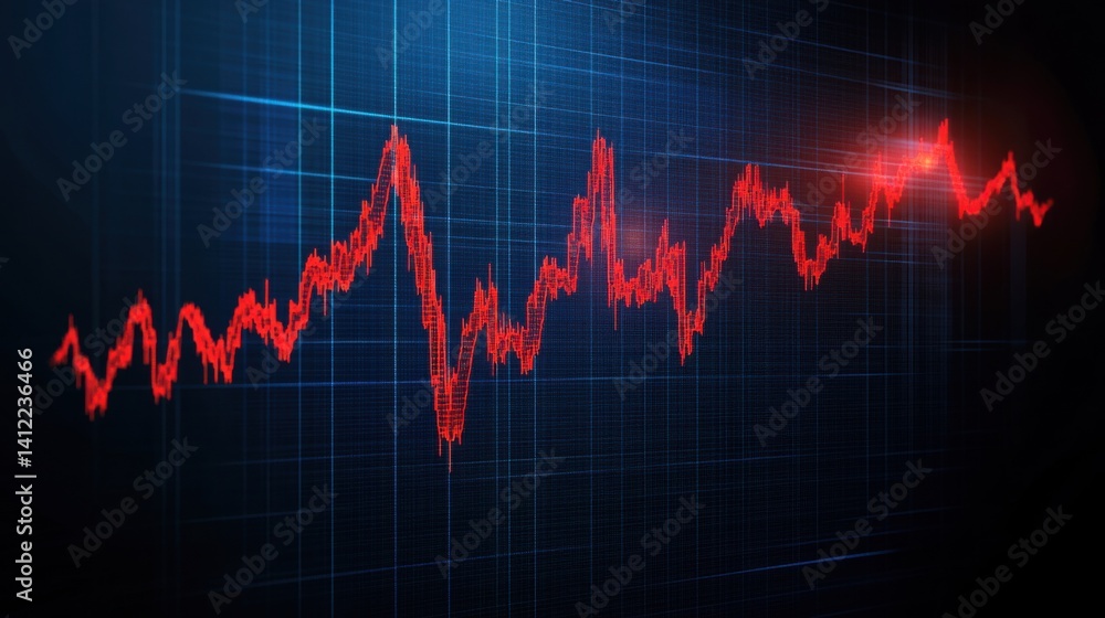 Declining Financial Graph Showing Market Downturn on a Dark Blue Grid Declining Financial Graph Showing Market Downturn on a Dark Blue Grid