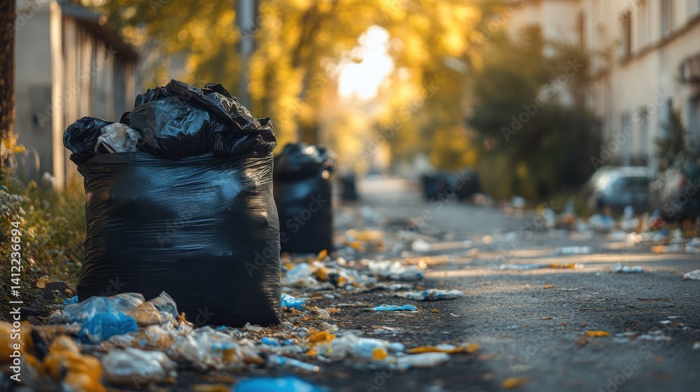 Many garbage bags are naturally placed.