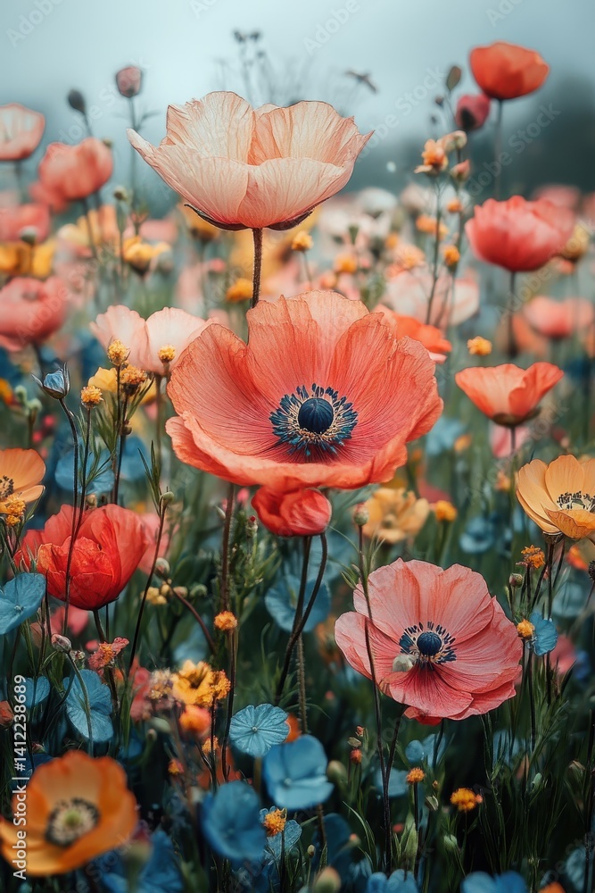 Fototapeta premium storybook-style floral page with handwritten names and isometric sketch