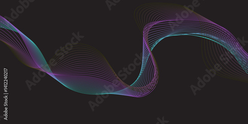 Modern multicolor gradient flowing wave lines, Parallel lines of vibrant color, Stylized line art background, curving and wavy gradient lines against a black background.	
