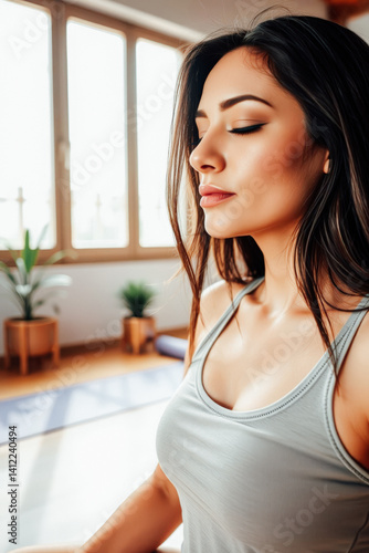 Obraz na płótnie Peaceful Yoga Pose Woman Focusing on Breath w salonie