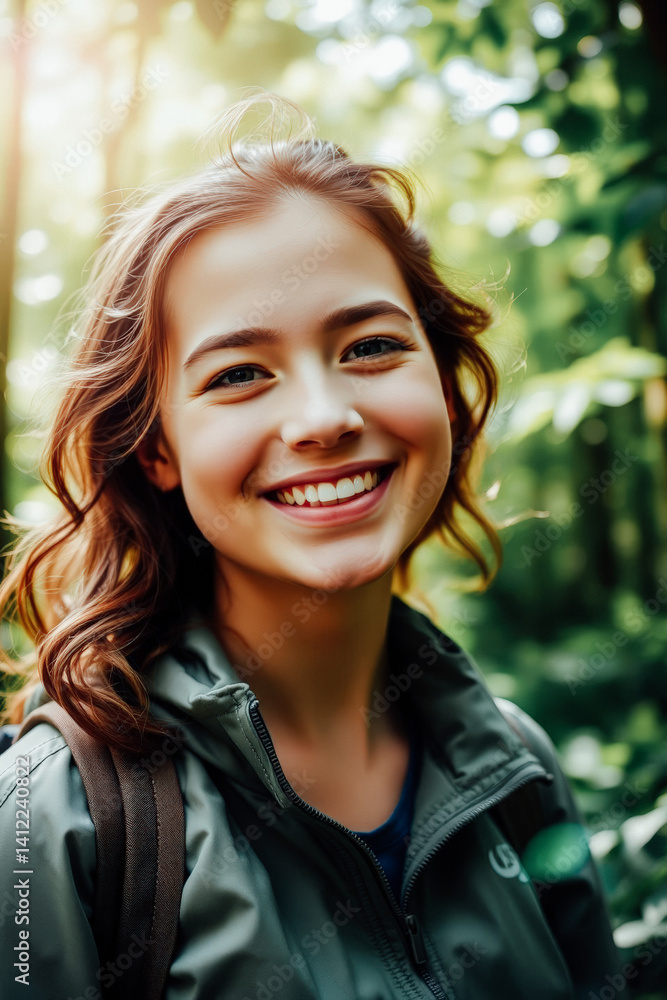 Smiling Teenager in Forest Portrait