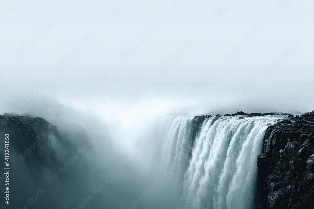 Obraz premium Waterfall Gradient: A waterfall with water transitioning from clear at the top to misty white at the bottom.