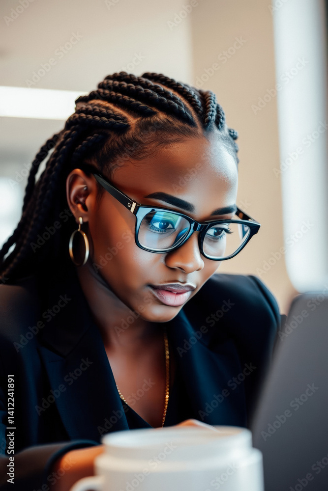 Focused Businesswoman Working on Laptop