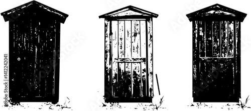 3 Pieces of Farmhouse style Outhouses designs, Farmhouse style Outhouses illustration art