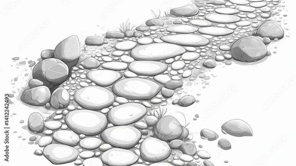 Gray Stone Path with Cobblestone Texture Natural Surface Background Design Material Detail with River Rock Abstract Seamless Pattern Illustration Gray Stone Path with Cobblestone Texture Natural Surface Background Design Material Detail with River Rock Abstract Seamless Pattern Illustration