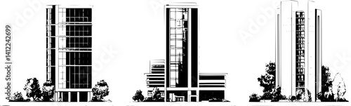3 Pieces of Contemporary style Clinics designs, Contemporary style Clinics illustration art
