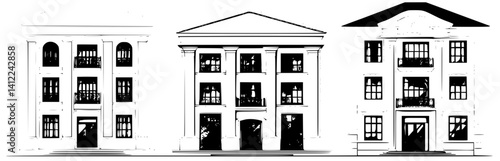 3 Pieces of Contemporary style Schools designs, Contemporary style Schools illustration art